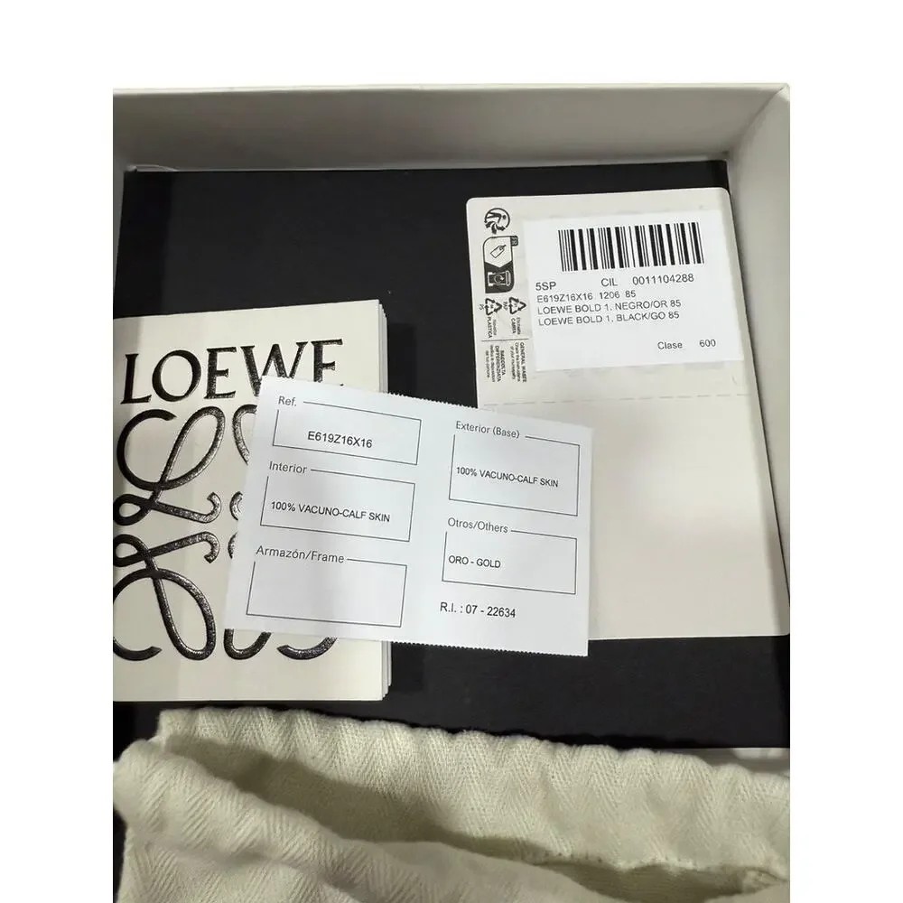 LOEWE Letter Logo Buckle Black Leather Skinny Belt 85
